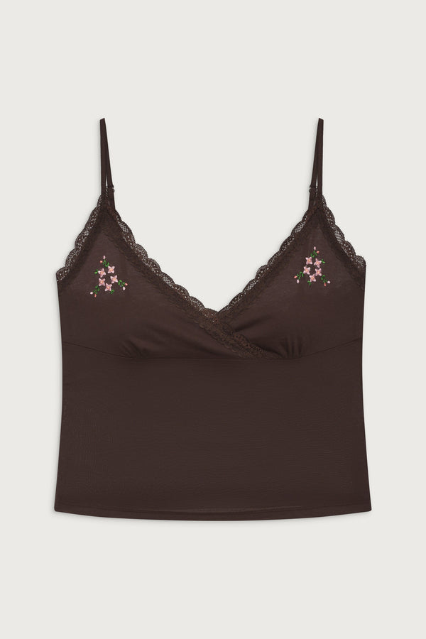 Sleepy Embroidered Tank - Bourbon