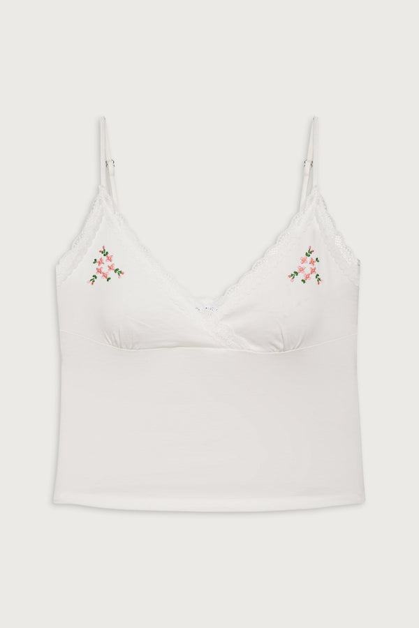 Sleepy Embroidered Tank - White